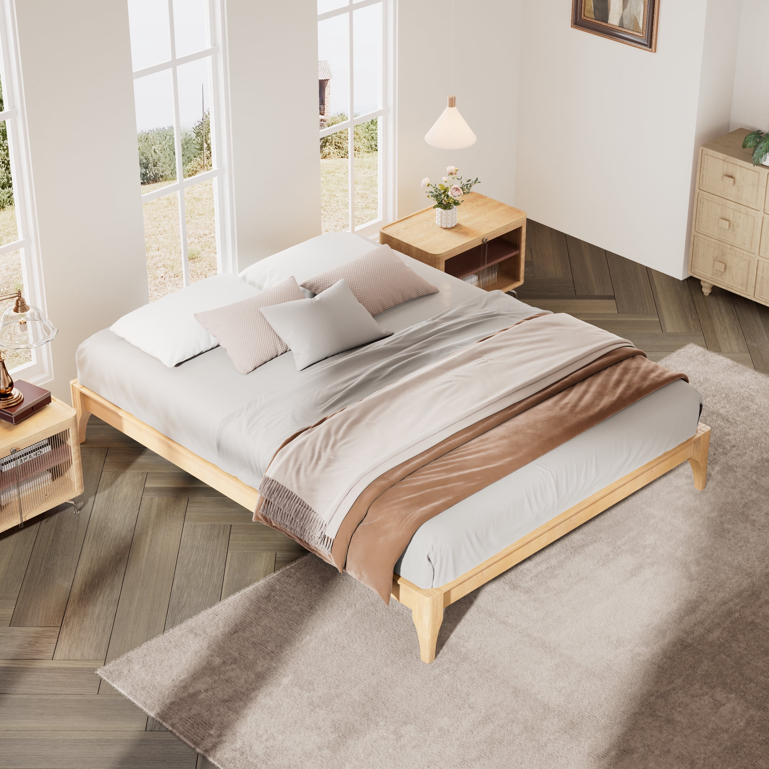 Euroco Dry Bamboo Wood Platform Bed Frame, 12 inch Height Full Size Bed, Natural