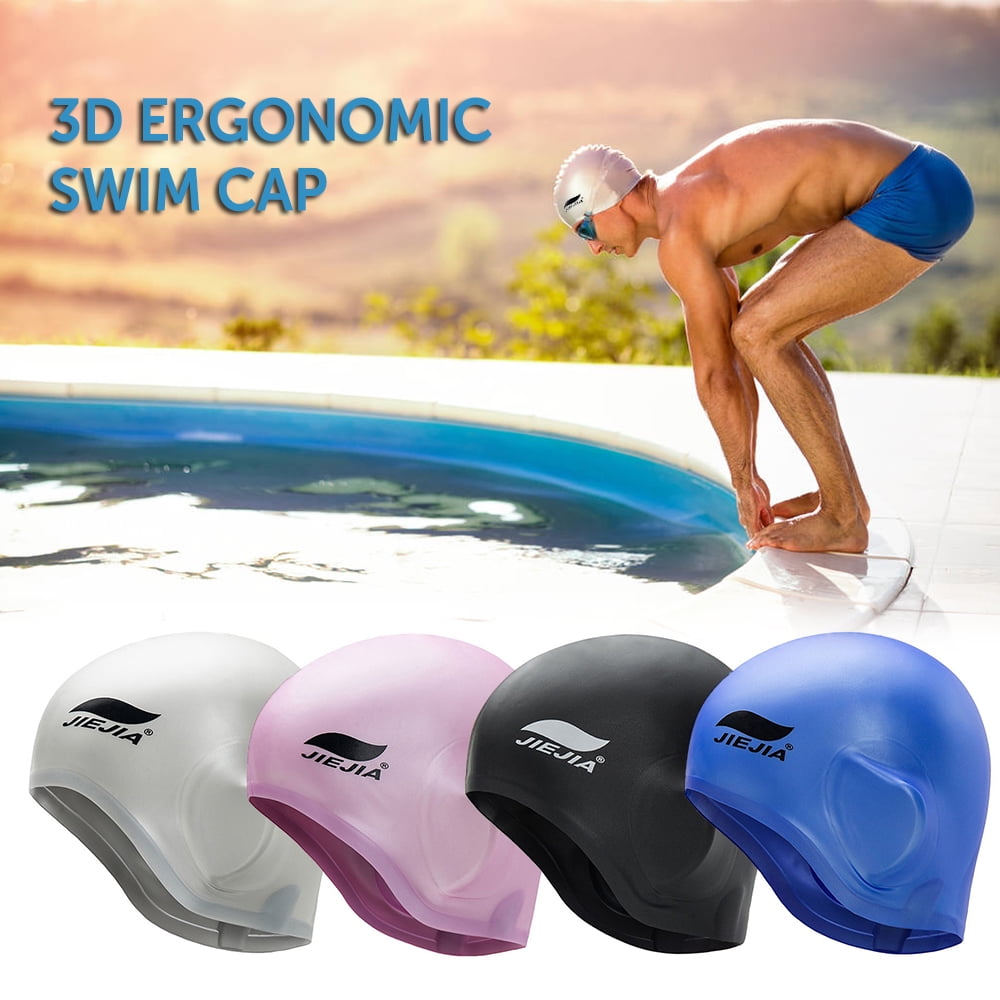 Swim Cap Silicone 3D Ergonomic Ear Protection Swimming Cap with Nose