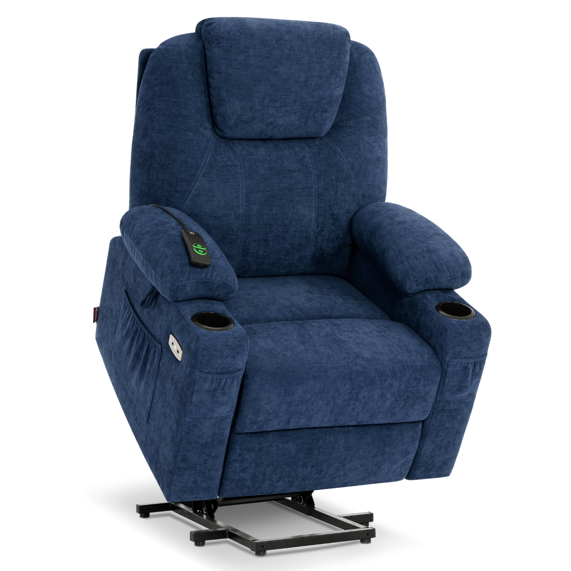 MCombo Large Power Lift Recliner Chair Sofa with Massage and Heat for Big and Tall Elderly People, 3 Positions, Cup Holders, and USB Ports, Extended Footrest, Fabric 7516(Large,Admiral)