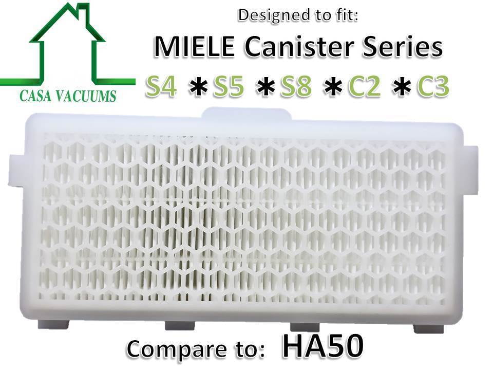 Casa Vacuums 2 PK Miele SF-HA50 Replacement Hepa Filters with Activated Carbon C2 and C3 Series Miele Canister vacuums. S5000 S6000 Fits S4000 S8000