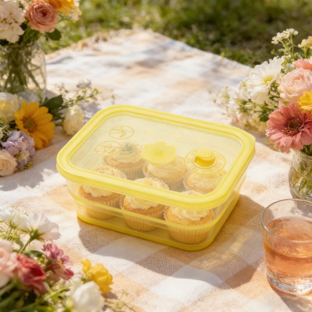 Silicone Food Storage Container, Foldable Dispensing Box With Exhaust Valve Sealing, for Microwave and Refrigerator, Yellow