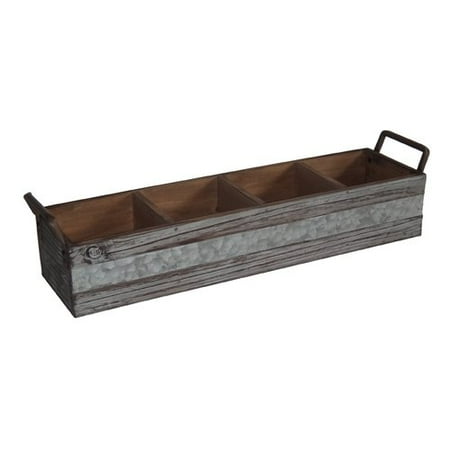 Small Box With Slot Cheungs Wash Wooden 3 Slot Storage Caddy Carrier with Side Metal Handles and Center Galvanized Accent ()