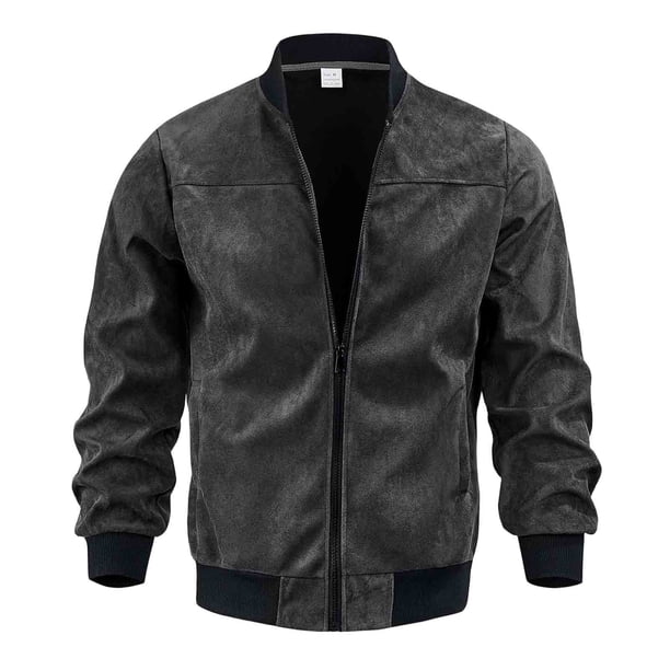 Tamaño Más Chaqueta Ligera para Hombres Color Sólido Cremallera Casual Abrigo Cálido Primavera Invierno