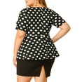 thumbnail image 4 of Agnes Orinda Women's Plus Size Summer Solid Short Sleeve Knot Waist Peplum Top, 4 of 7