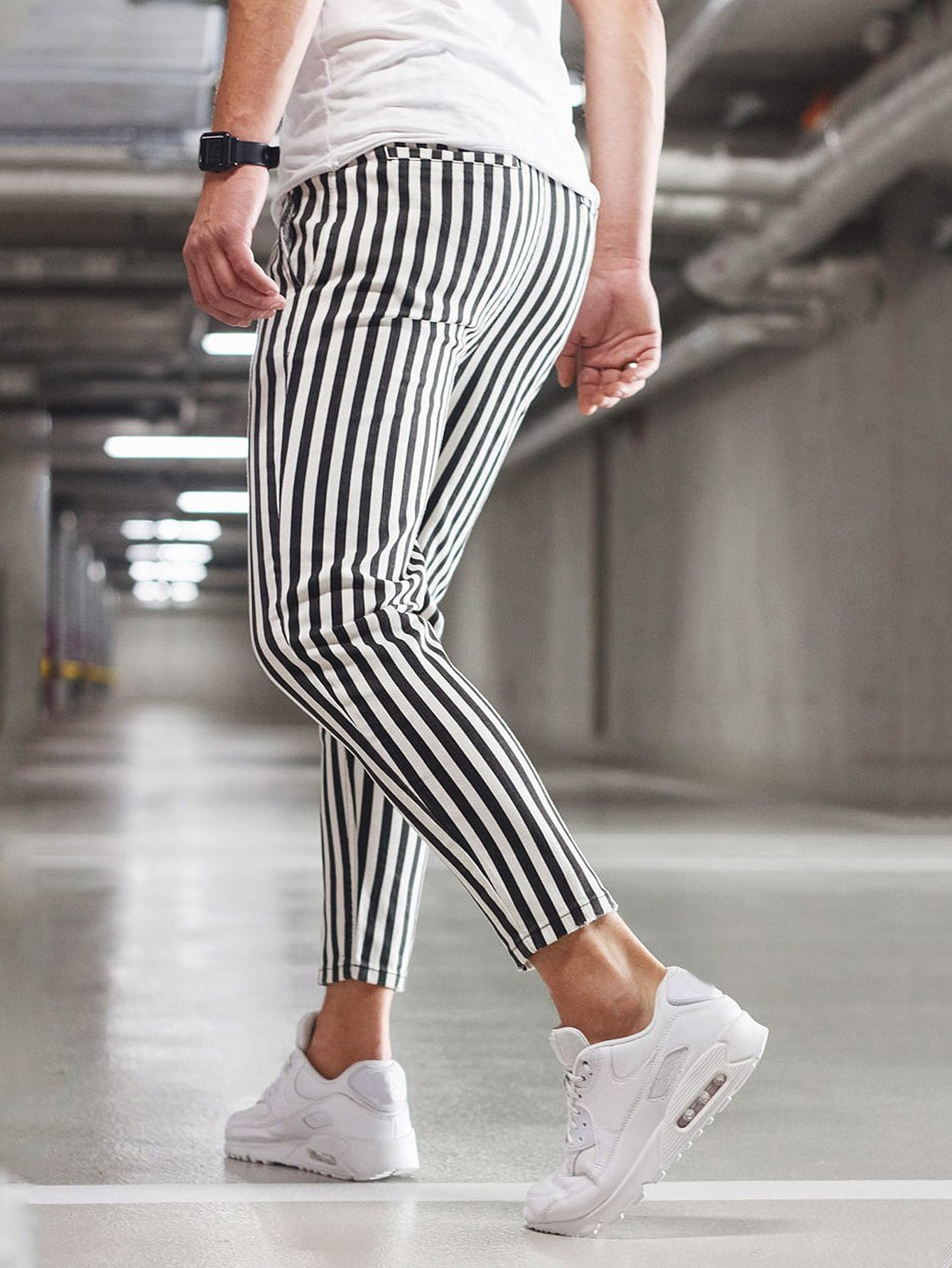 Black and White Men Vertical Striped 
