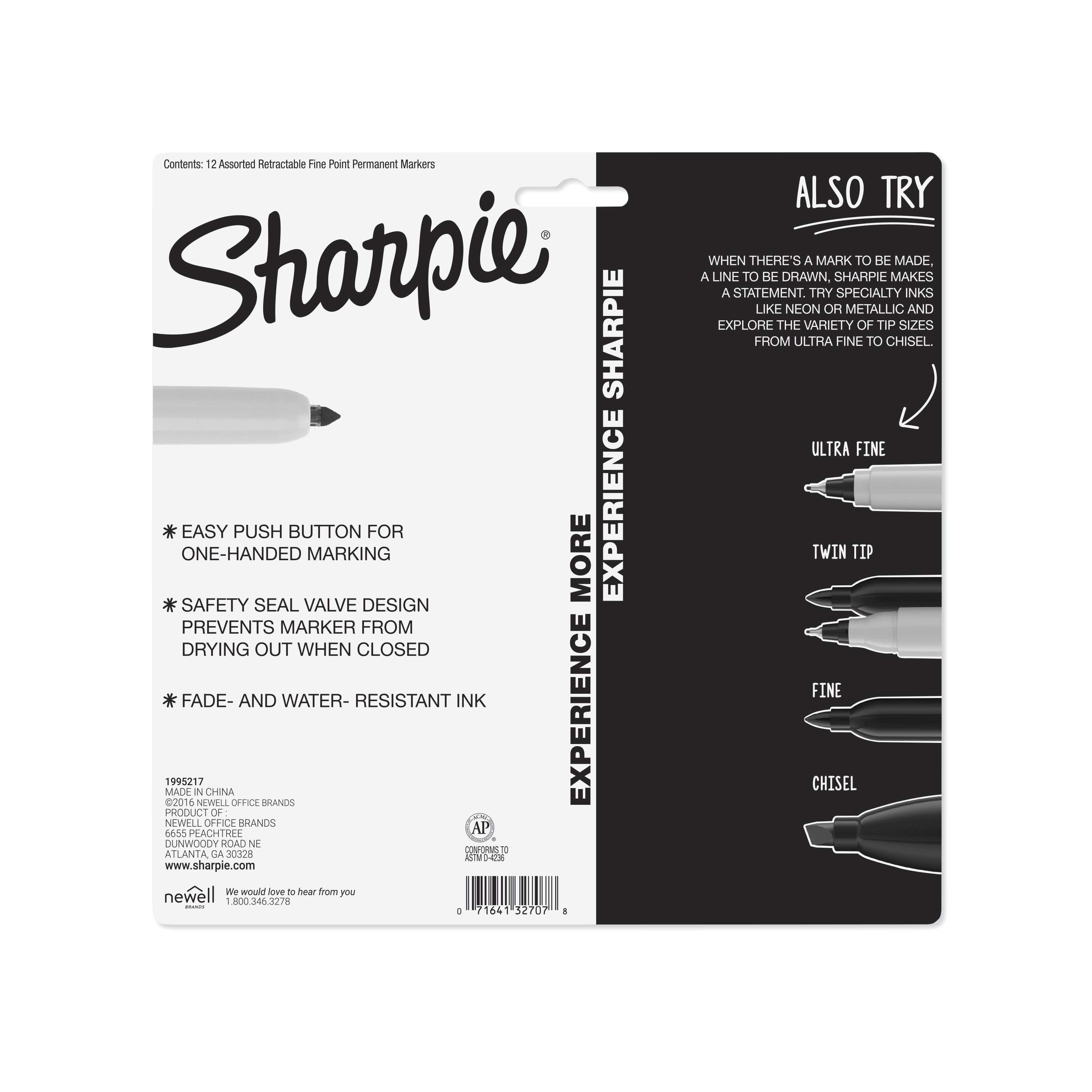 Sharpie Retractable Fine Point Permanent Marker Set, 12 Assorted Colors