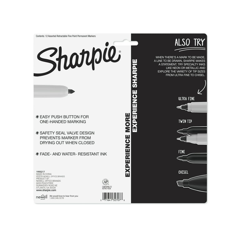12 Color Sharpie RT Retractable Permanent Markers Fine Tip, 12-pack  Drawing, Coloring Retractable Sharpie Markers 