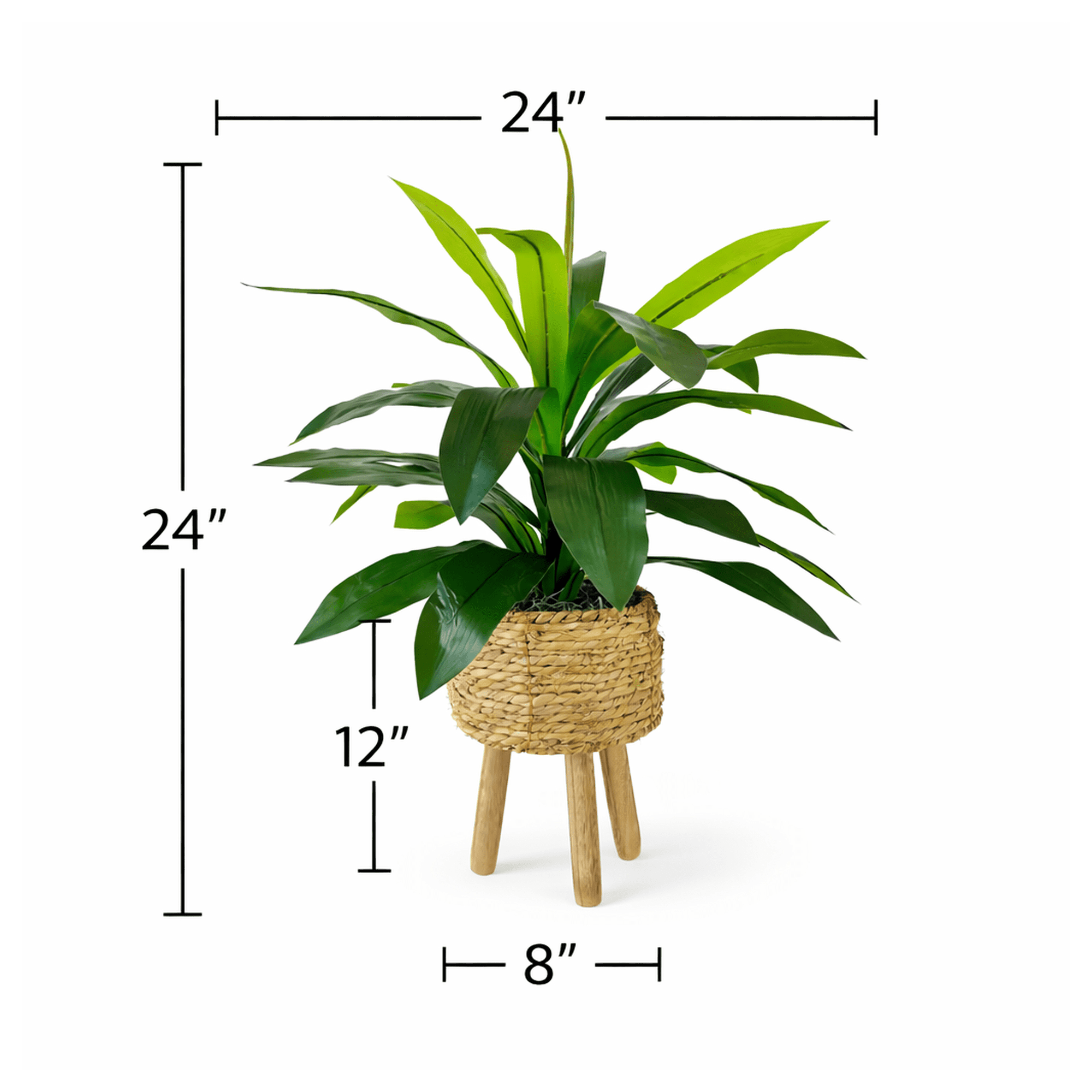 Artificial Plant, 24" Artificial Dracaena Plant in Natural Woven Tripod Basket Stand by LCG Florals, Faux Designer Fake Indoor Plant for Living Room, Office, and Home Décor