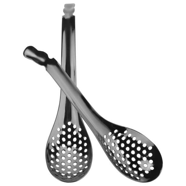 2 cucharas ranuradas pequeñas de acero inoxidable, cucharas ranuradas portátiles para servir