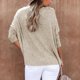 thumbnail image 5 of Mujer Cuello En V Top Manga Larga Color Puro Transpirable Simple Casual Otoño Invierno Jersey Blusas Camisas para Oficina En Casa Caqui XXL, 5 of 7