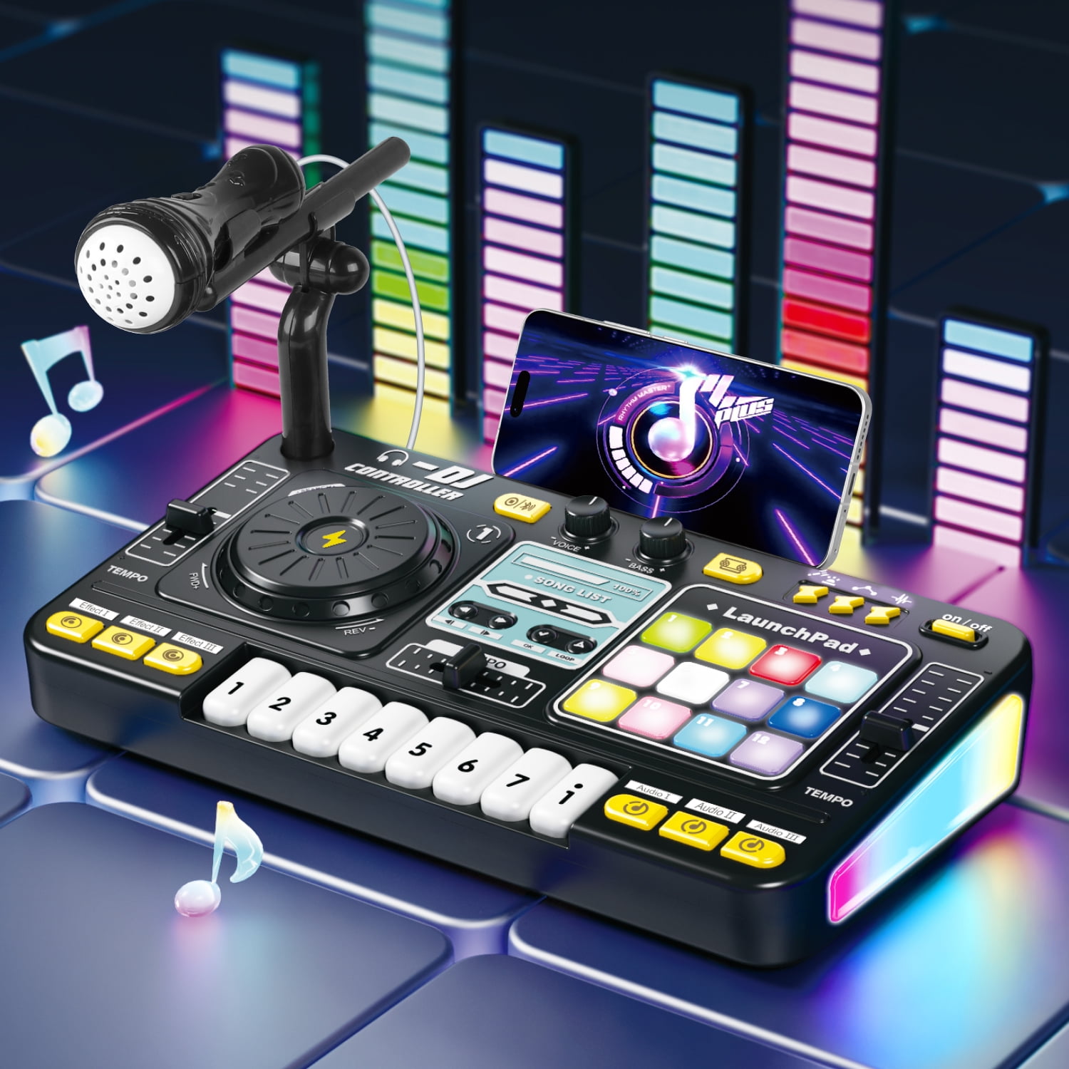 Hot Bee DJ Mixer for Kids with Microphone&Bluetooth, Light up DJ