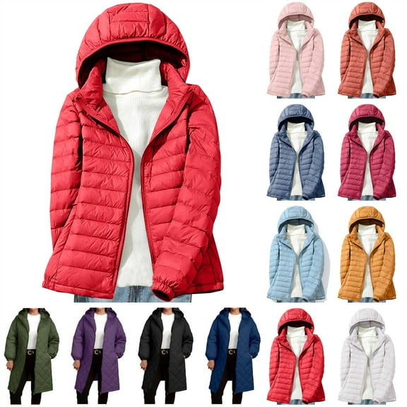 QATAINLAV Long Puffer Coat for Women Lightweight Removable Hood Down Jackets Solid Color Zip Up Winter Quilted Coats Outwear, Yellow, XXXL