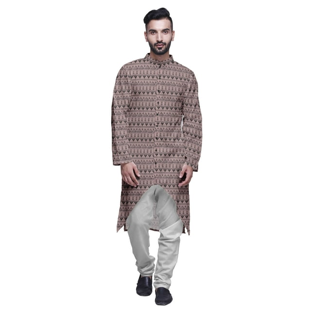 Atasi Kurta à Manches Longues Imprimé, Boutonné, Asymétrique, Kurta de Designer pour Garçons