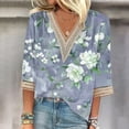 thumbnail image 2 of BangWanChi Womens Summer Tops with Sleeves Women's Summer Printed Pullover V-Neck Lace T-Shirt 3/4 Sleeves Three-quarter Sleeve Top, 2 of 5