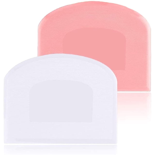 Raspador de masa de cuerno de repostería de plástico, cortador de masa, raspador de masa de plástico de 2 piezas, espátulas de pan para cocina, repostería, panqueques, 12x9,5 cm (rosa + blanco) ER
