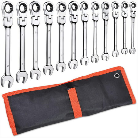 Yescom 12pc 8-19mm Metric Flexible Head Ratcheting Wrench Combination Spanner Tool Set