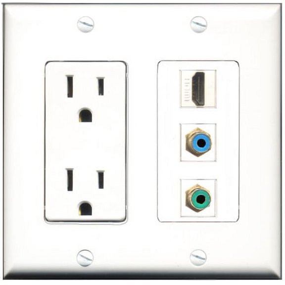 RiteAV - 15 Amp Power Outlet 1 Port HDMI 1 Port RCA Green 1 Port RCA Blue Decorative Wall Plate