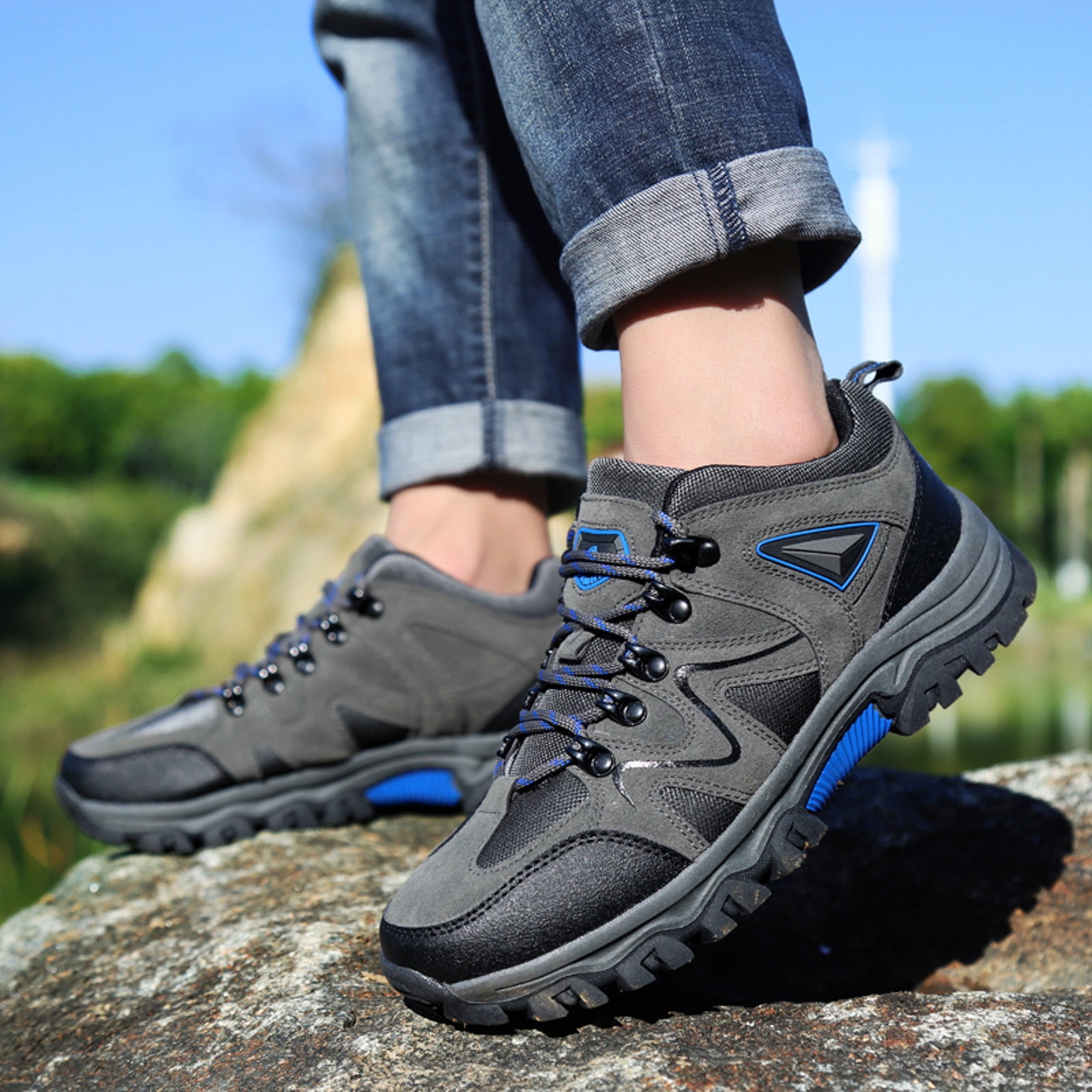 Mepaouo Men's Slip on Hiking Shoes Trekking Camping Walking Shoes Waterproof Anti Slip Outdoor Shoes