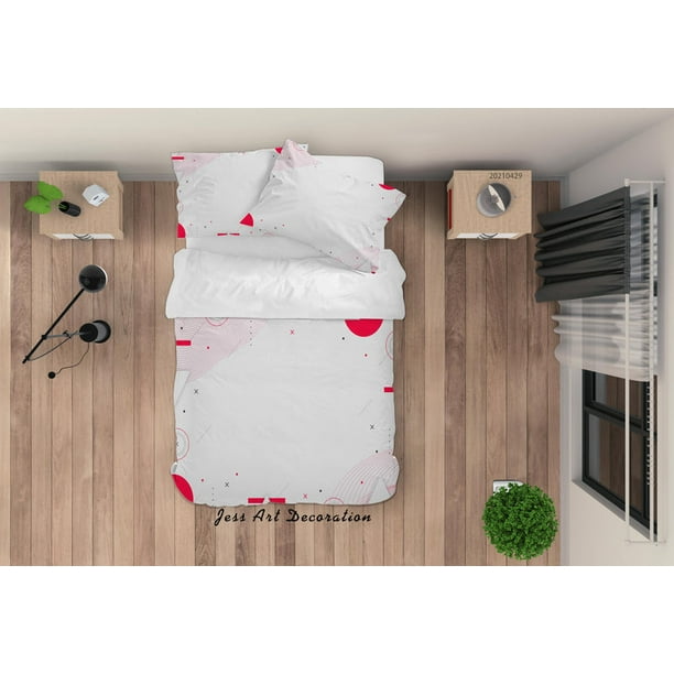 3D Abstracto Rojo Geometría Funda de edredón Set Ropa de cama Set Funda nórdica Fundas de almohada