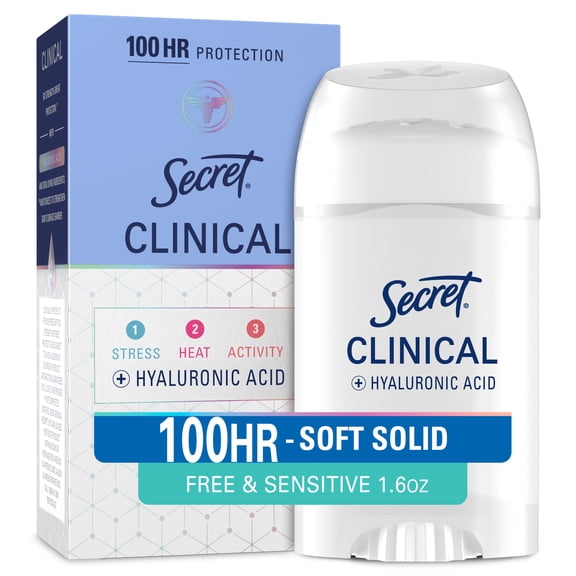 Secret Clinical 100HR Antiperspirant Deodorant, Invisible Solid, Free & Sensitive, 1.6 oz