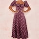 thumbnail image 1 of WILLBEST Vestido Midi Floral para Mujer, Vestido Fruncido con Abertura En El Busto, Estilo Bohemio, Cuello Cuadrado, Manga Corta, para Verano Mediana​​, 1 of 3