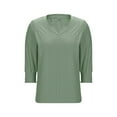 thumbnail image 6 of Htigea Womens V-Neck Blouses Hollow Out 3/4 Length Sleeve Smocked Cuffs Tops Dressy Casual Work Daily T-Shirts Green XL, 6 of 8