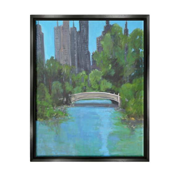 Stupell Industries Urban City Park Town Bridge Over Lake Painting Jet Black Floating Framed Canvas Print Wall Art, Design by Allayn Stevens