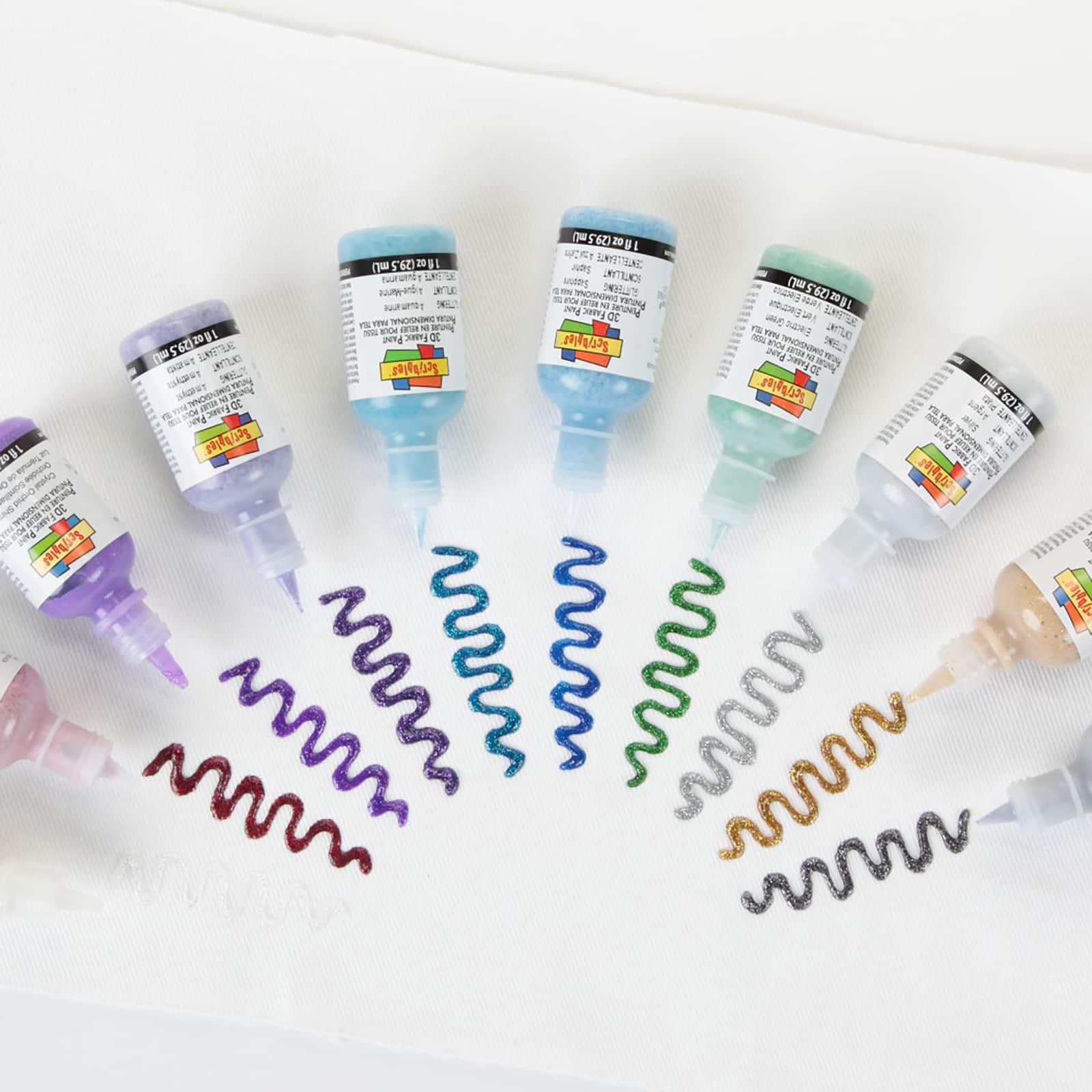 Scribbles Glitter & Iridescent 3D Fabric Paint Set