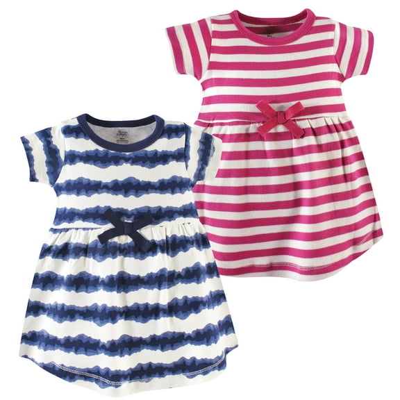 Luvable Friends Touched by Nature Short-Sleeve Dresses 2pk, Kaleidoscope Stripe, 0-3M