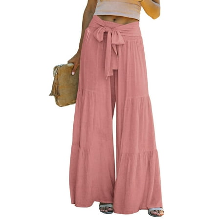 

Lookwoild Women s Wide Leg Pants Solid High Waist Palazzo Lounge Pants Belted Loose Comfy Casual Pajama Pants