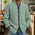 thumbnail image 3 of Men's Casual Long Sleeve Waffle Knit Button Down Solid Color Shirt for Spring Fall Daily Wear,Green,XL, 3 of 5
