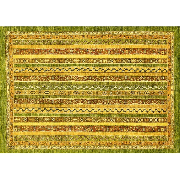 Ahgly Company Machine Washable Indoor Rectangle Abstract Yellow Modern Area Rugs, 2' x 5'
