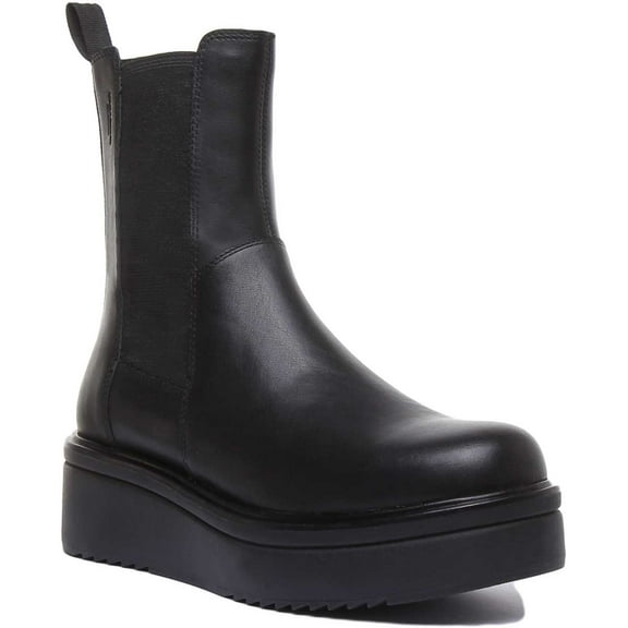 Vagabond Tara Women's Chunky Sole Leather Boots With Elasticated Sides In Black Size 6