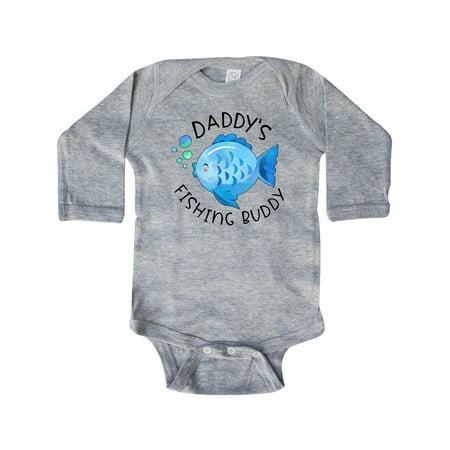 

Inktastic Daddy s Fishing Buddy with Cute Blue Fish Gift Baby Boy or Baby Girl Long Sleeve Bodysuit