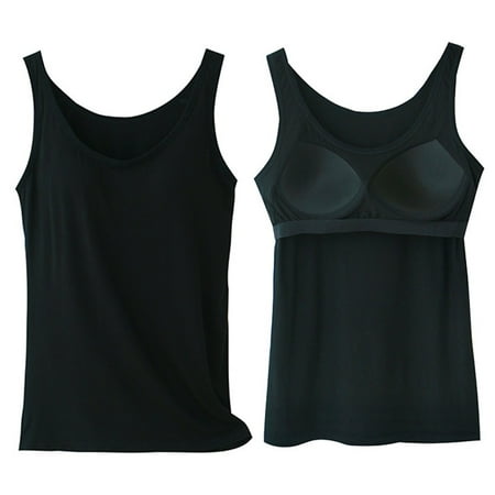 Ladies Camisole Tops With Built in Bra Women Vest Padded Slim Tank Tops Soft