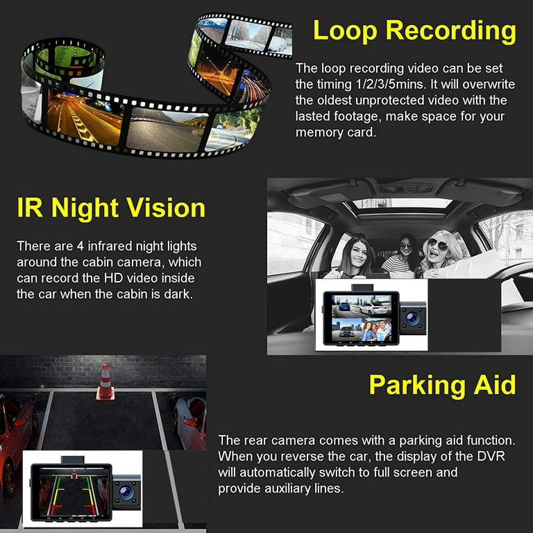 Dash Cam AQV,3 inch Car Camera,Dash Cam Front 1080P FHD,170° Wide  Angle,G-Sensor, Loop Recording, Parking Monitor, Motion Detection, WDR