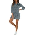 thumbnail image 4 of INSPIRE CHIC Women's Denim Dress 3/4 Sleeve Button Down Mini Jean Shirt Dress XS Gray Blue, 4 of 6