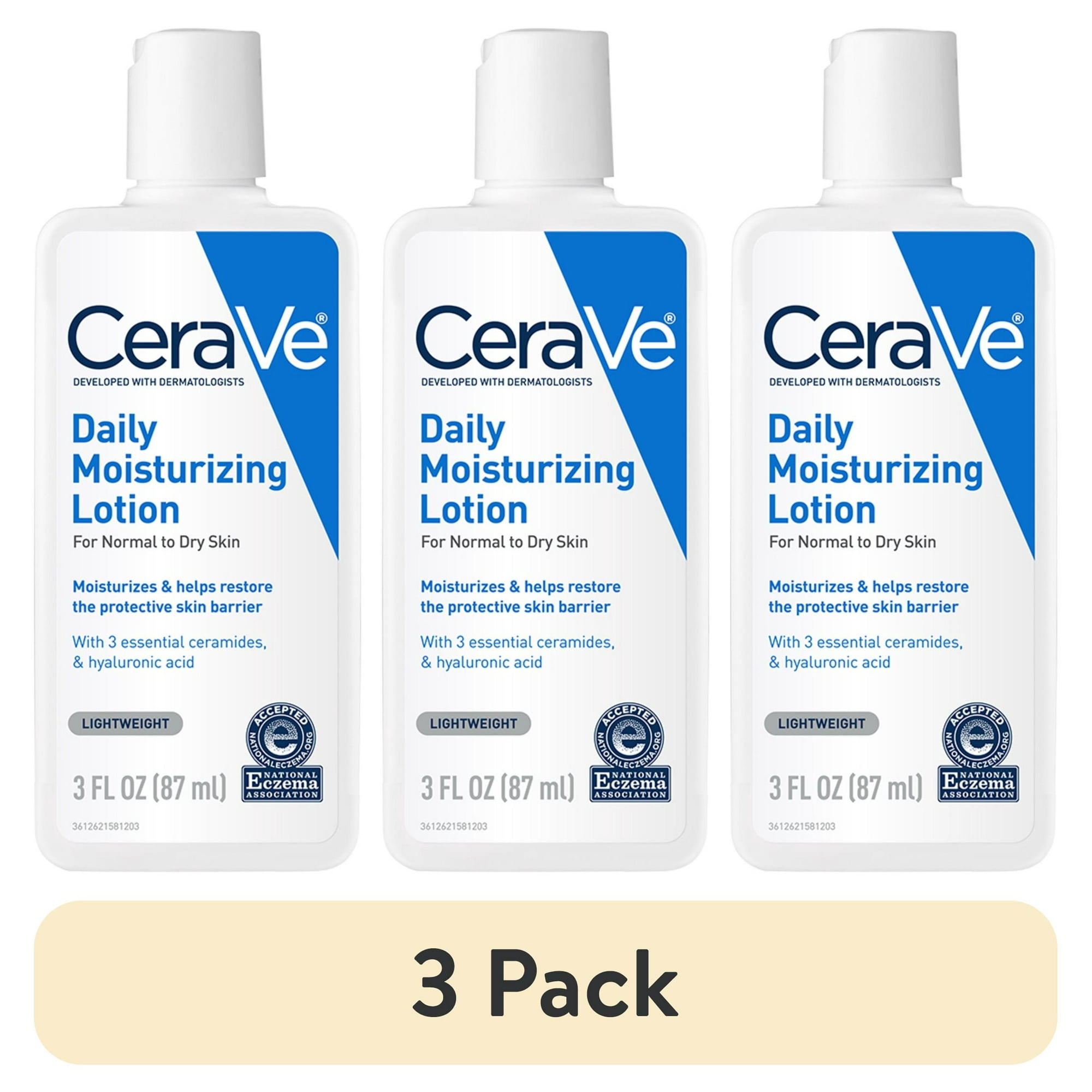(3 pack) CeraVe Daily Moisturizing Lotion for Normal to Dry Skin Face Body Hand Hyaluronic Acid 3 fl oz