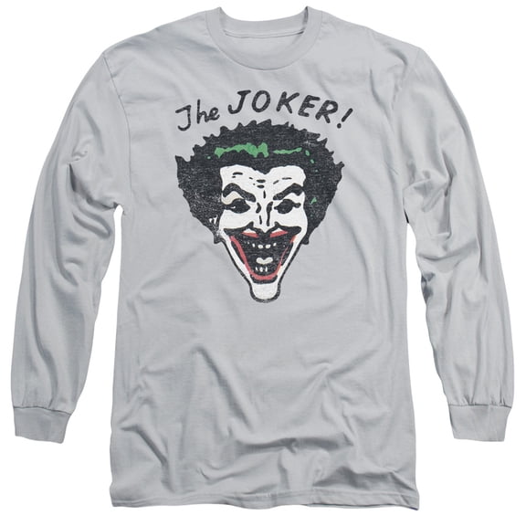 Batman Retro Joker Long Sleeve Adult 18/1 T-Shirt-Silver