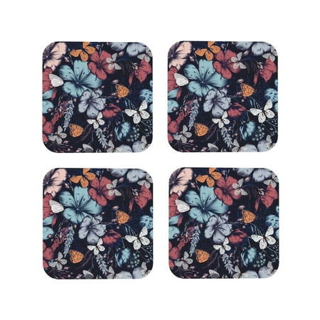 

Tideii Flowers ad Butterflies for Leather Coasters 4 Pieces Anti-fouling and Anti-scalding Decorative Coasters Suitable for Restaurants Kitchens Coffee Shops-Square