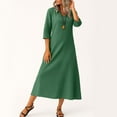 thumbnail image 5 of UoCefik Cotton Linen Dresses for Women Boho V Neck Flowy Long Shift Dresses Business Casual 3/4 Sleeve Sundress Trendy Fall Beach Vacation Dress Dark Green M, 5 of 5