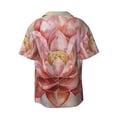 thumbnail image 6 of Lsque Pink Lotus print Men's Cuban Collar Short Sleeve Shirt Summer Beachwear Casual Button Down Fashionable Vacation Leisure Shirt-4X-Large, 6 of 7