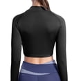 thumbnail image 4 of Veste Courte pour Femmes, Haut Décontracté Sportif à Manches Longues et Col Rond en Noir, Imitation Rayonne Légère, Lavable en Machine, Convient à la Taille, 4 of 8