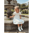 thumbnail image 6 of BemeyourBBs Toddler Baby Girl Summer Smocked Dress Little Girls Princess Birthday Baptism Wedding Party Dress Solid Color Short Puff Sleeve Square Neck A-line Dresses, 6 of 9