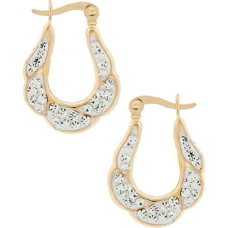 Pori Jewelers 14K Solid Gold Clear Crystal Bib Drop Hoop Earrings Made Wswarovski Elements