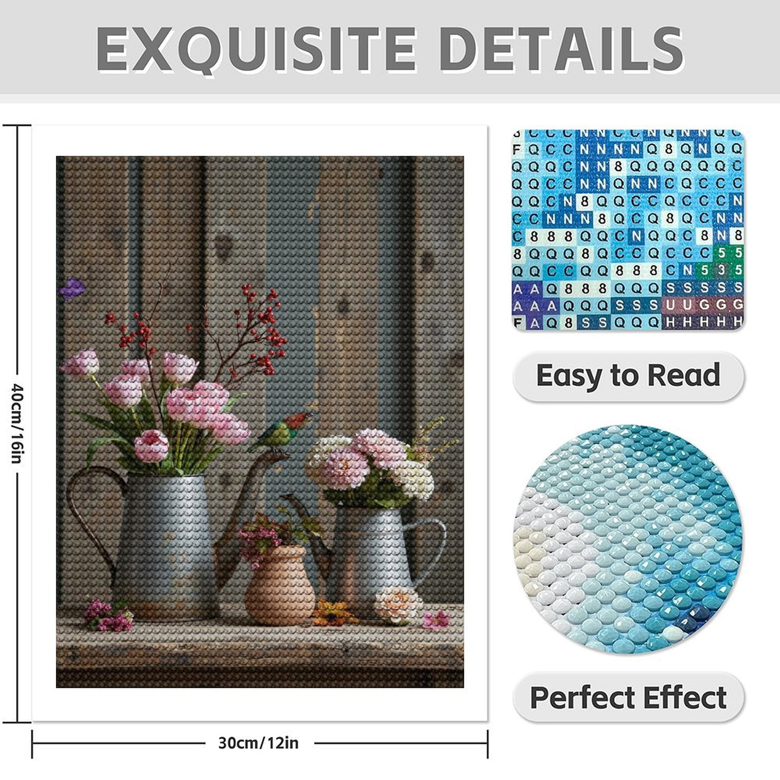 Diamond Art Kits for Adults - 5d Flowers In Teapots With Bird Diamond Painting for Adults, Diamond Art for Adults Beginners, Diamond Painting Kits for Adults for Home Wall Decor