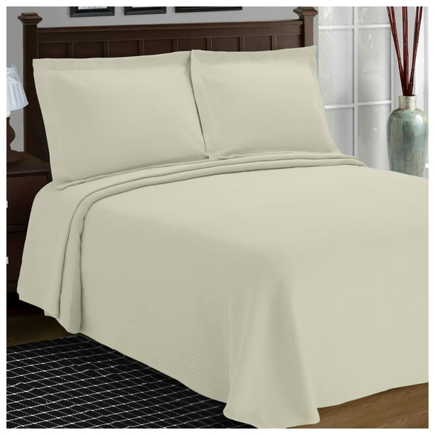 100 Premium Cotton Solitaire Jacquard Matelasse Bedspread, Queen, Ivory
