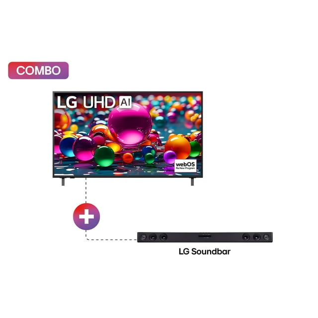 Pantalla 55 pulgadas LG UHD AI 55UA8000 4K SMART TV 2025 + LG Soundbar SK1D 2.0 canales Bluetooth
