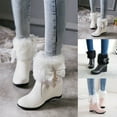 thumbnail image 4 of Oyedens Hidden High Heels Winter Snow Boots for Women Fashion Bowknot Fluffy Mid Calf Boots, 4 of 5