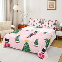 Manfei Happy New Year Twin Sheet Sets,Christmas Nutcraker Soldier Twin Fitted Sheet,Green Xmas Tree Flat Sheet For Teens,Ultra Soft Home Decor,3pcs